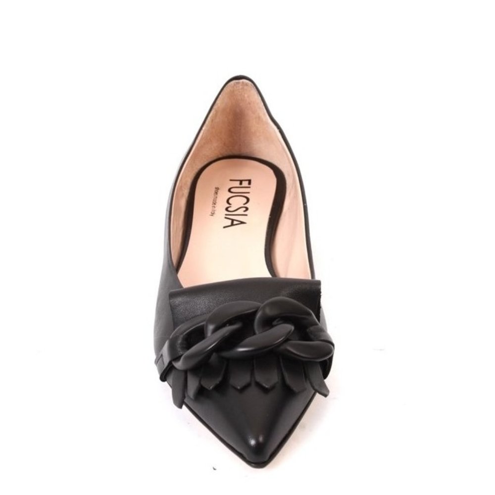 Fucsia 1000 Black Leather Buckle Pointy Flat Shoe - Picture 7 of 8